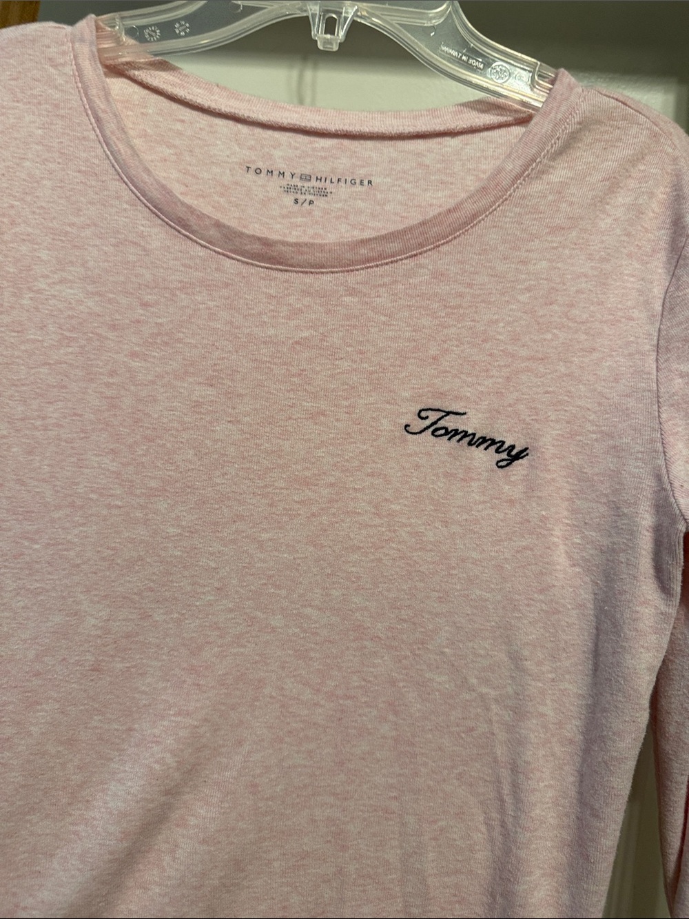 Tommy Hilfiger Light Pink Long-Sleeve Tee with Script Logo